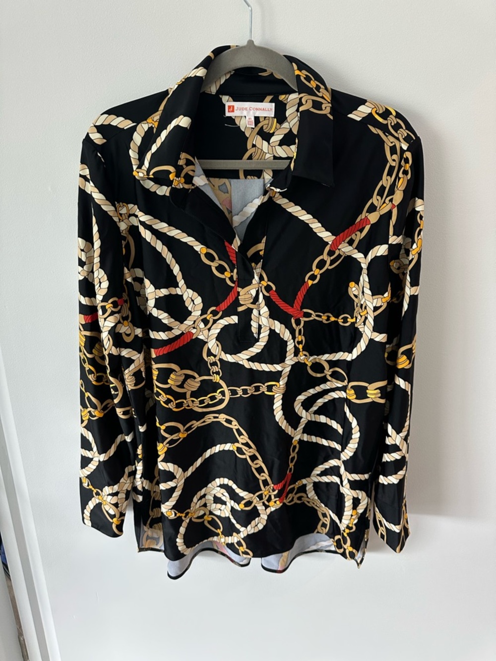 Jude Connally Black Blouse with Chain & Rope Motif